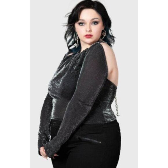 KILLSTAR Metals Reflection metallic silver stretch top - Picture 4 of 9